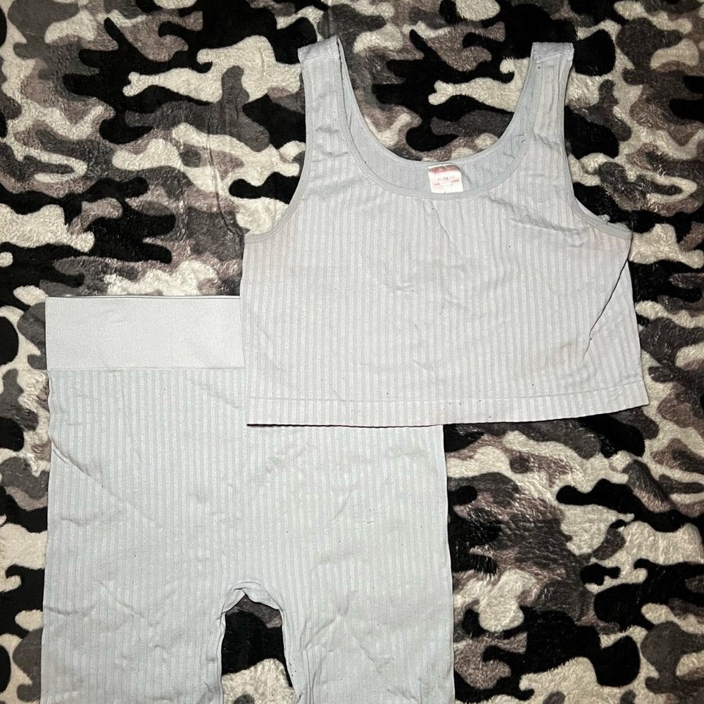 Gray Striped Tank and Leggings Set